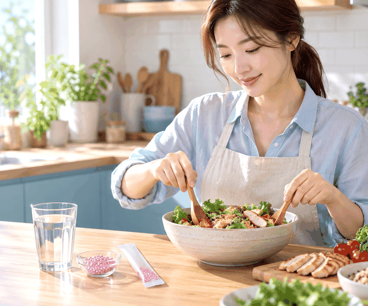안산체지방감량한약 – 체중 관리를 위해 신선한 샐러드를 먹는 모습